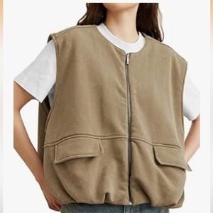 Casual Tan Zip-Up Vest for Women
